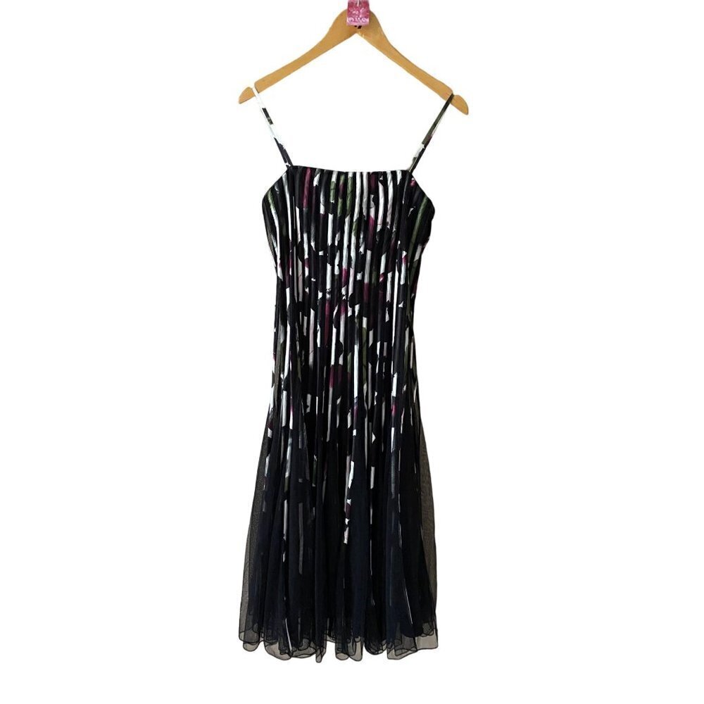 Vintage Y2K Cache Women's Black Multi Pleated Midi Dress - 6